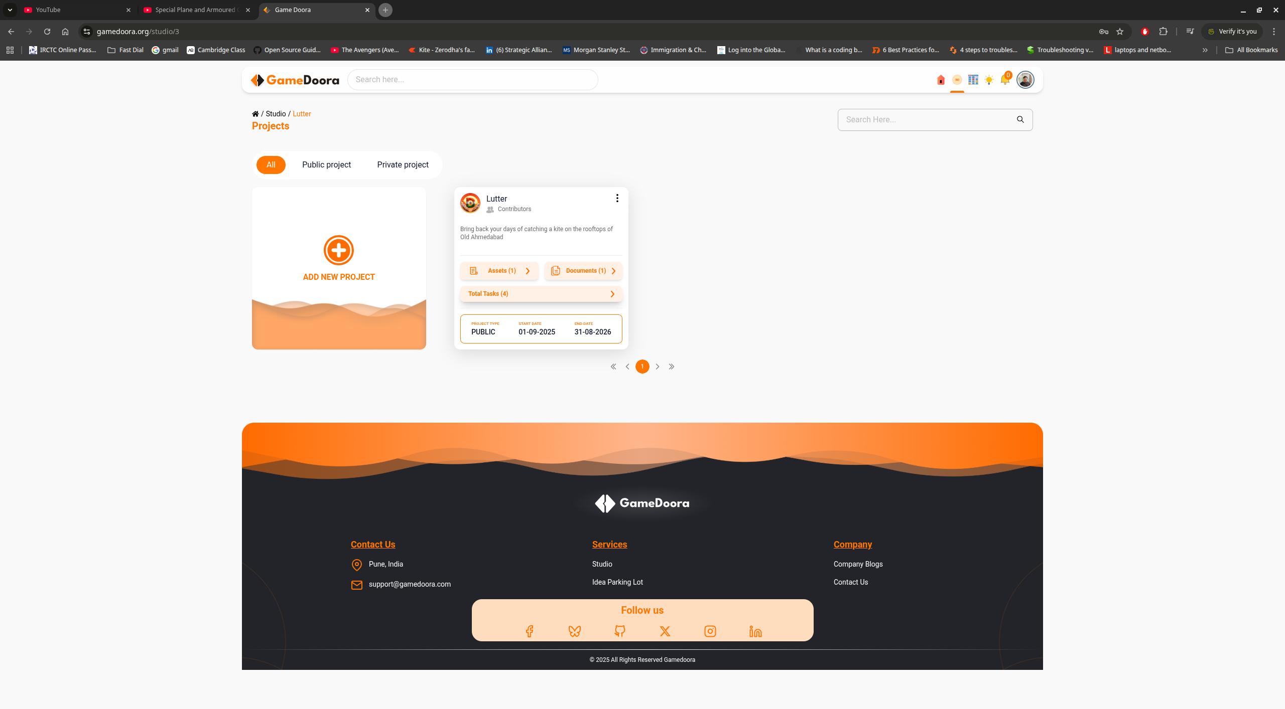 Gamedoora project workspace with creator collaboration tools